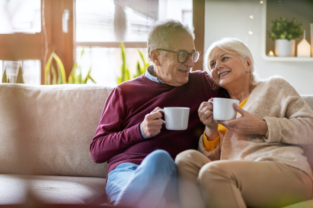 Buda Oaks | Happy senior couple enjoying coffee together
